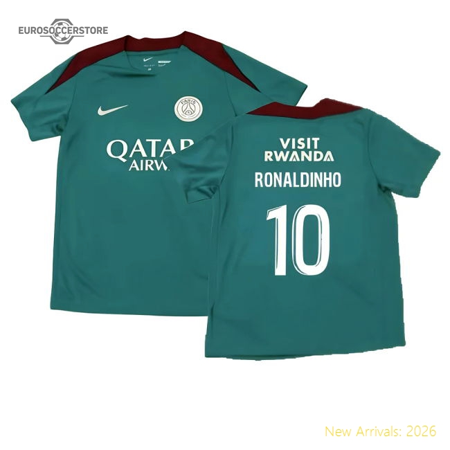 2024-2025 PSG Strike Dri-Fit Training Shirt (Teal) - Kids (Ronaldinho 10)-Football Shirts Shop