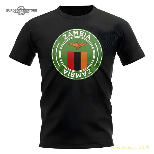 Zambia Football Badge T-Shirt (Black)-Football Shirts Shop