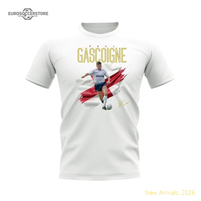 Paul Gascoigne Tottenham Flag T-Shirt (White)-Football Shirts Shop
