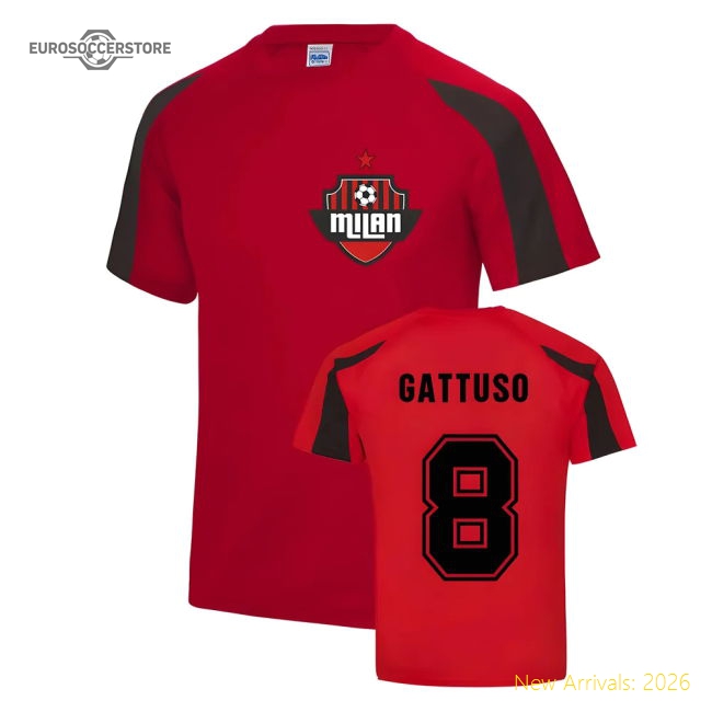 Gennaro Gattuso Milan Sport Training Jersey (Red)-Football Shirts Shop