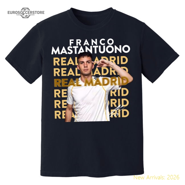 Franco Mastantuono Real Madrid New Signing T-Shirt (Black)-Football Shirts Shop