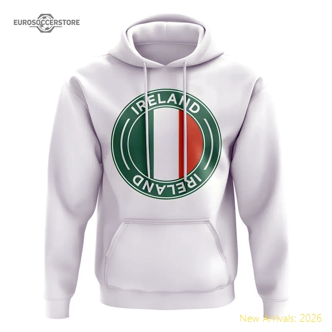 Ireland Football Badge Hoodie (White)-Football Shirts Shop