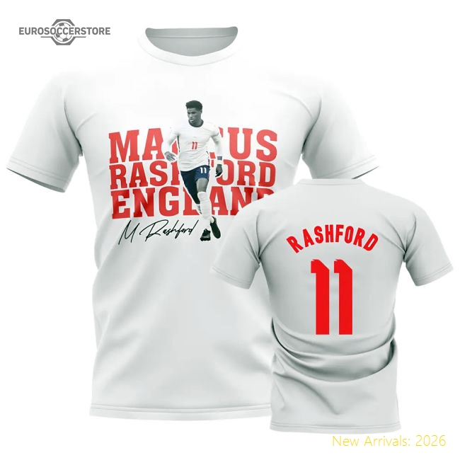 Marcus Rashford England Player Tee (White)-Football Shirts Shop
