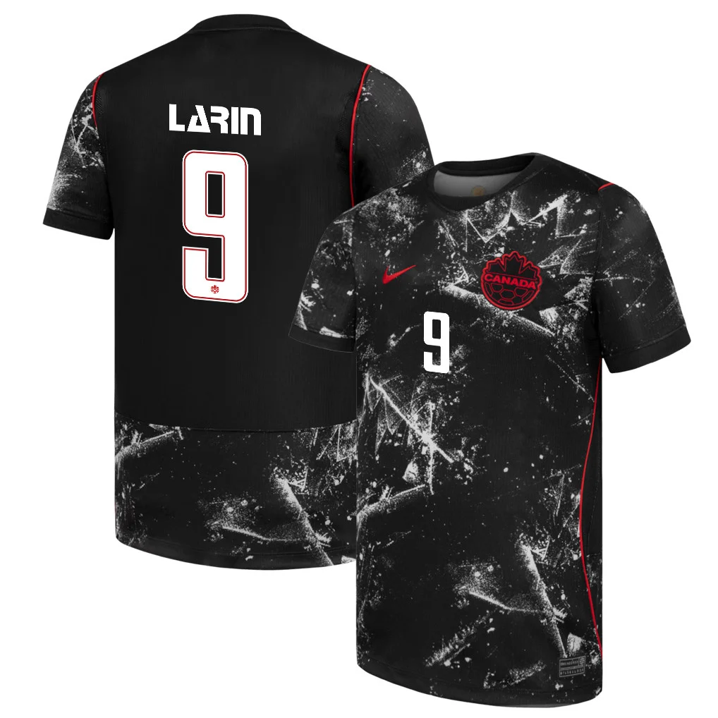 Canada Away Jersey 2026 Cyle Larin 9 Black Short Sleeve - Football Shirts Shop