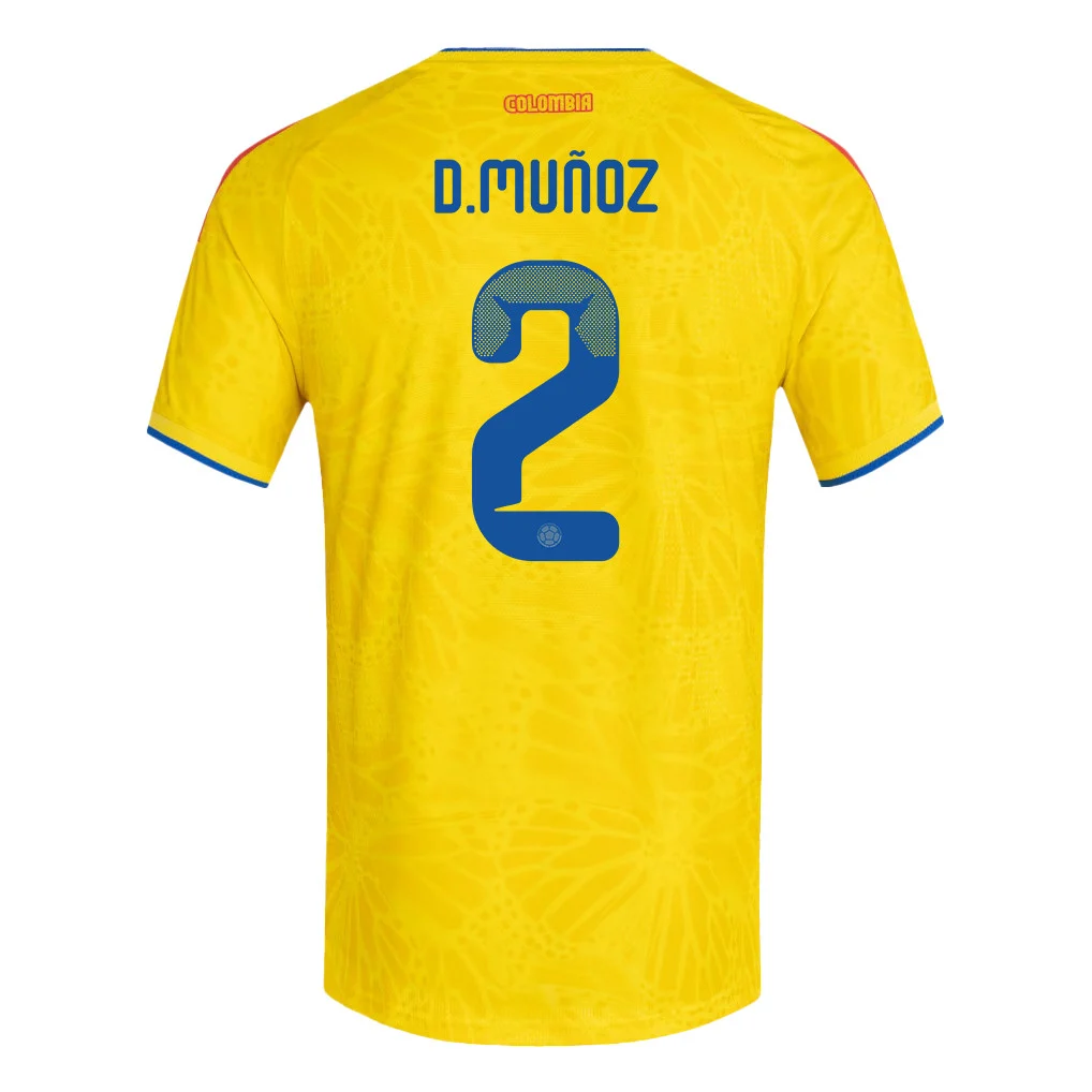 Colombia Home Jersey 2026 Daniel Munoz 2 Yellow Short Sleeve - Football Shirts Shop