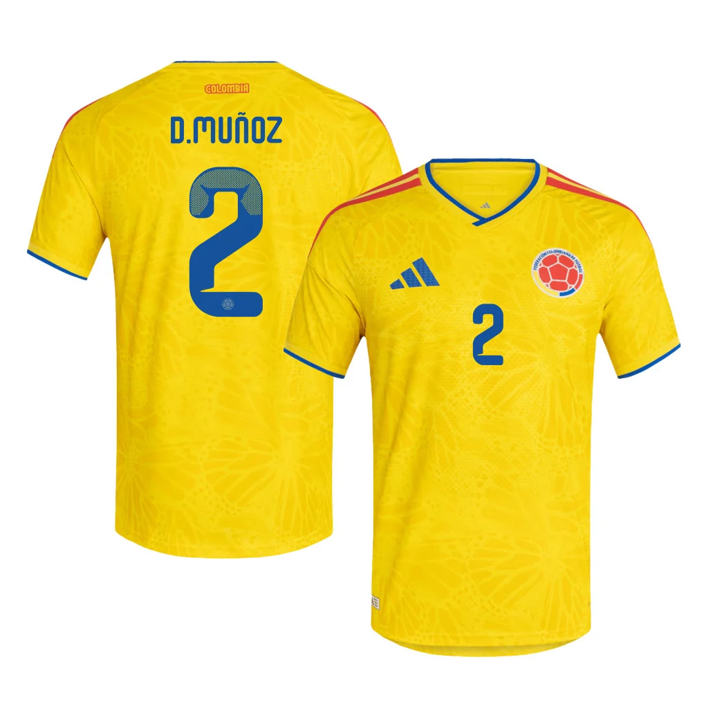 Colombia Home Jersey 2026 Daniel Munoz 2 Yellow Short Sleeve - Football Shirts Shop