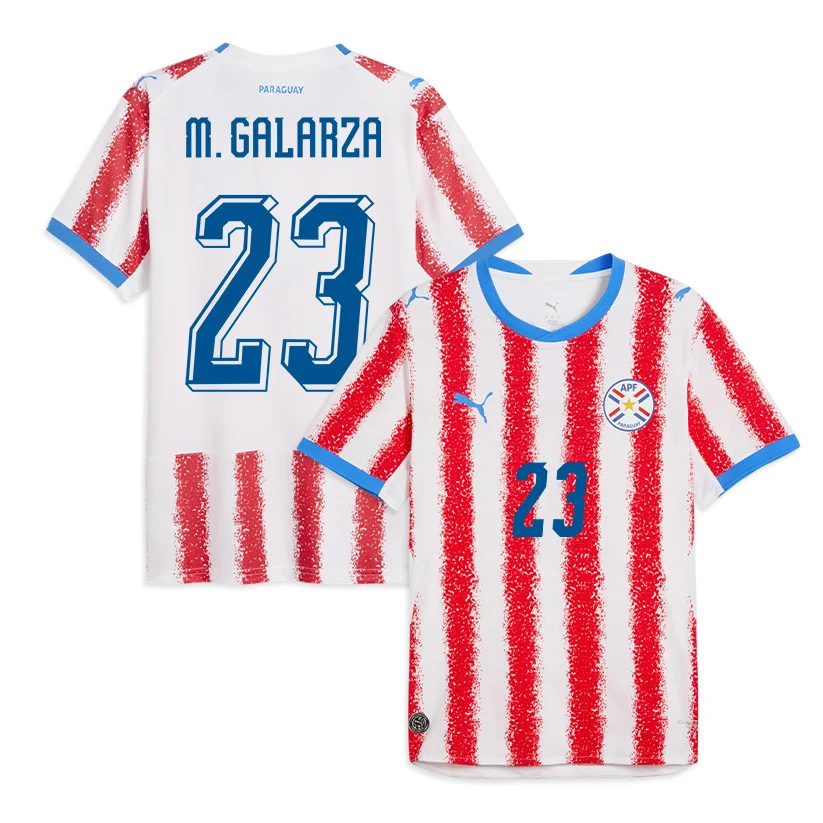 Paraguay Home Jersey 2026 Galarza 23 White Red Short Sleeve - Football Shirts Shop