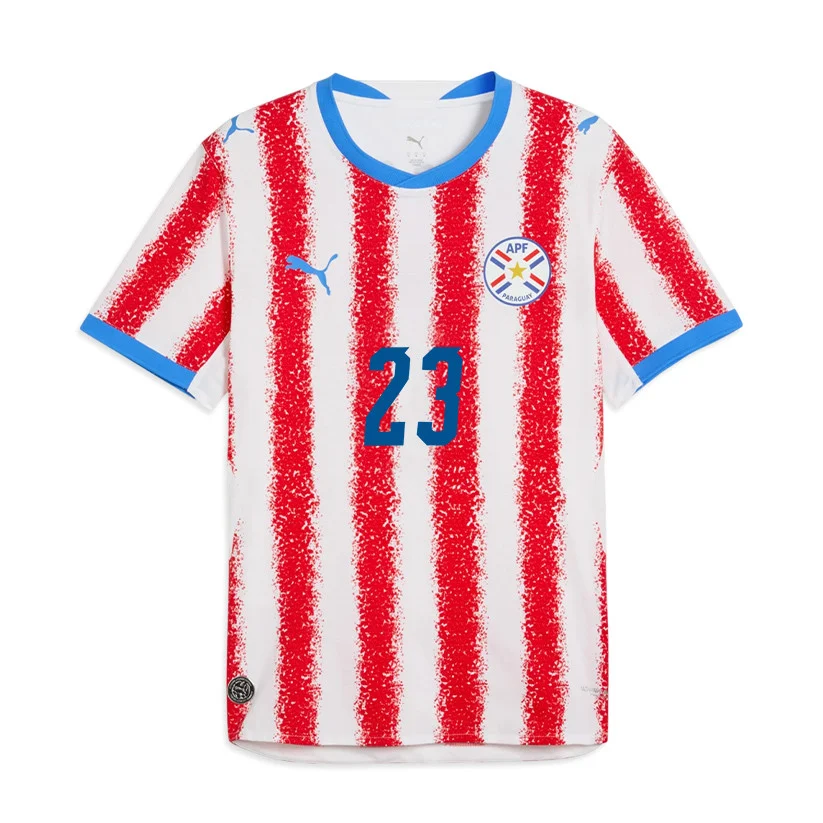 Paraguay Home Jersey 2026 Galarza 23 White Red Short Sleeve - Football Shirts Shop
