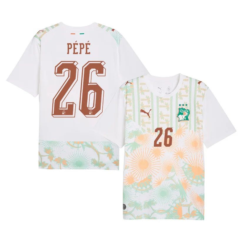 Nicolas Pepe Ivory Coast National Team 2026 Away Jersey – Unisex White Fully Printed Fan Tee