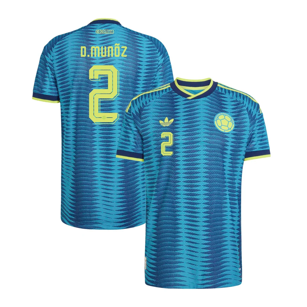 Colombia Away Jersey 2026 Daniel Munoz 2 Turquoise Kit - Football Shirts Shop
