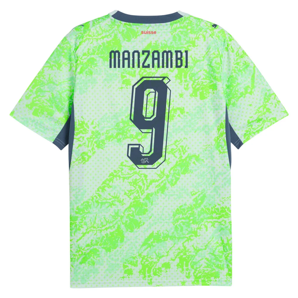Switzerland Away Jersey 2026 Johan Manzambi 9 Green Kit - Football Shirts Shop