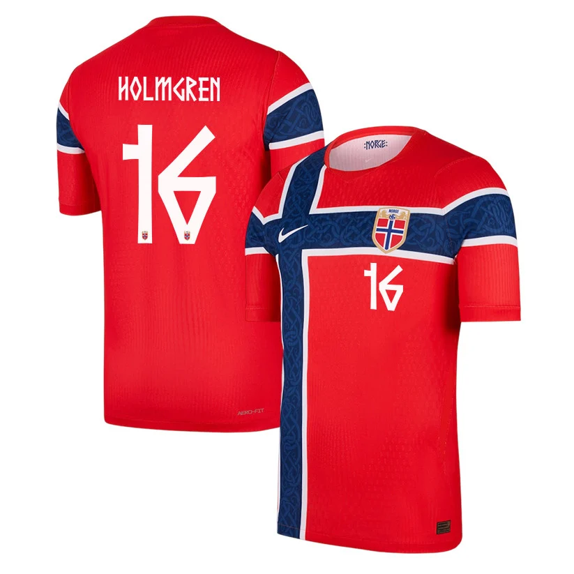 Norway Home Jersey 2026 Marcus Holmgren Pedersen 16 Red Short Sleeve - Football Shirts Shop