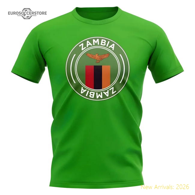 Zambia Football Badge T-Shirt (Green)-Football Shirts Shop