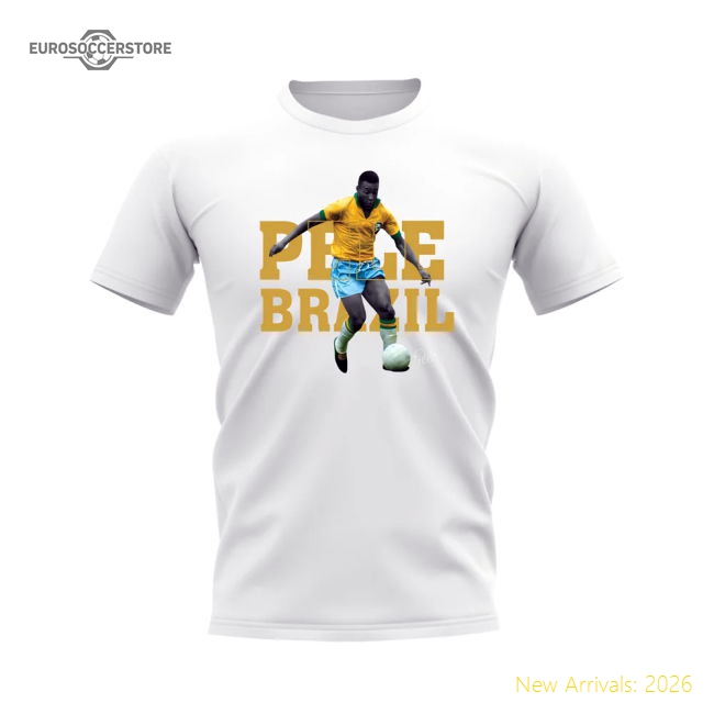 Pele Brazil Player Tee (White)-Football Shirts Shop