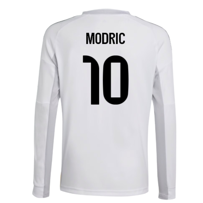 2025-2026 Real Madrid Long Sleeve Home Shirt (Kids) (Modric 10)-Football Shirts Shop