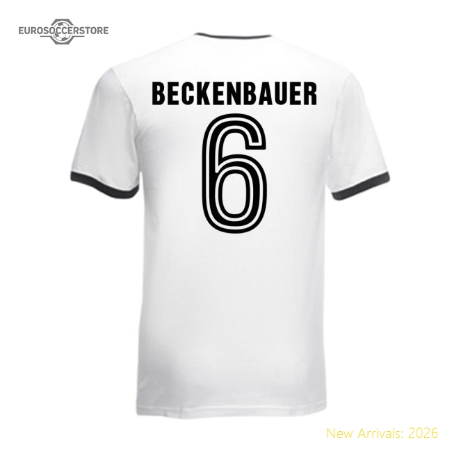 Franz Beckenbauer Germany Ringer Tee (white-black)-Football Shirts Shop