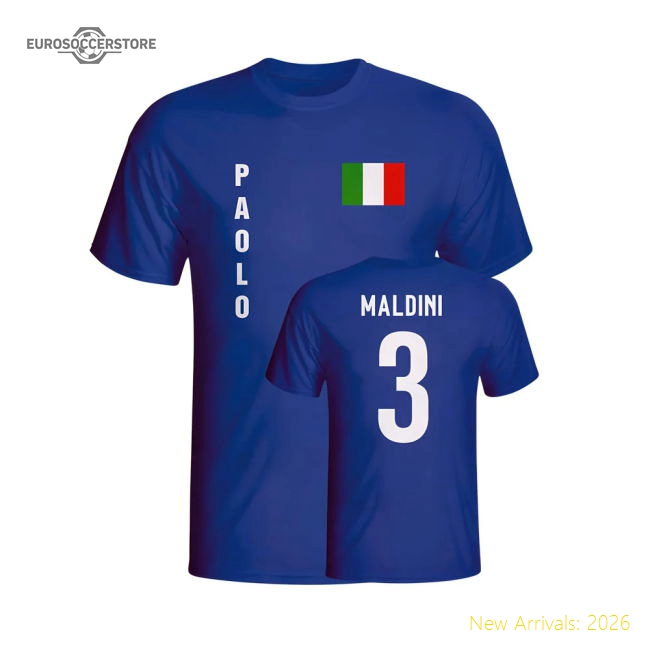 Paolo Maldini Italy Flag T-shirt (blue)-Football Shirts Shop