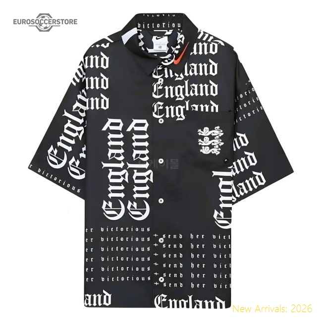 2022-2023 England Button-Down Soccer Top (Black)-Football Shirts Shop