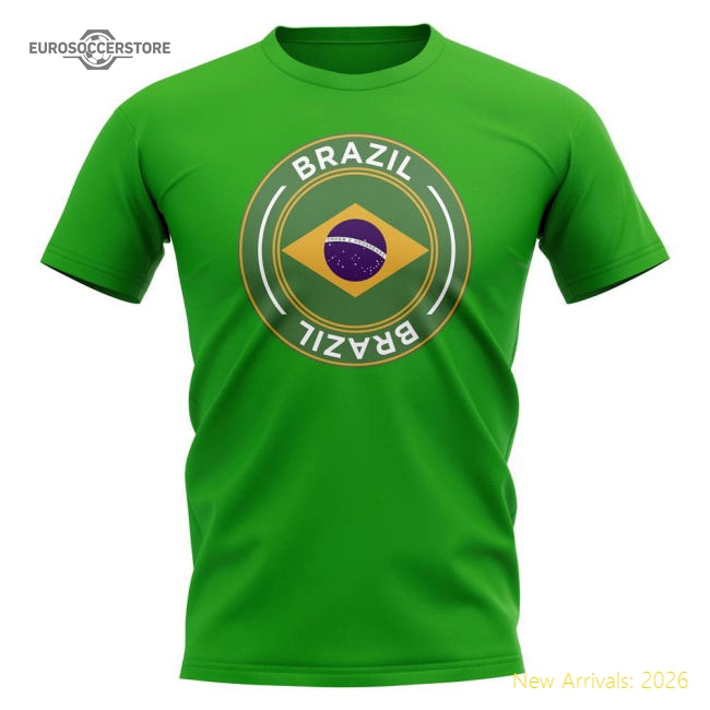 Brazil Football Badge T-Shirt (Green)-Football Shirts Shop