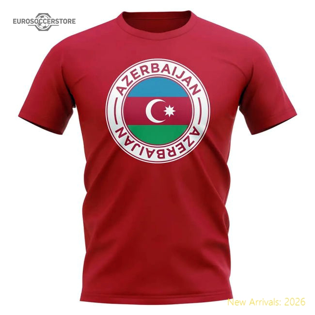Azerbaijan Football Badge T-Shirt (Red)-Football Shirts Shop