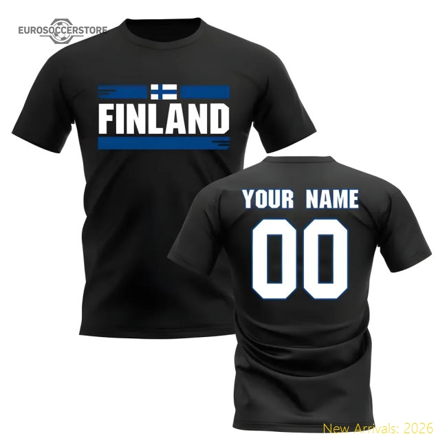 Personalised Finland Fan Football T-Shirt (black)-Football Shirts Shop
