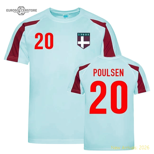 Yussuf Poulsen Denmark Sports Training Jersey (White-Red)-Football Shirts Shop