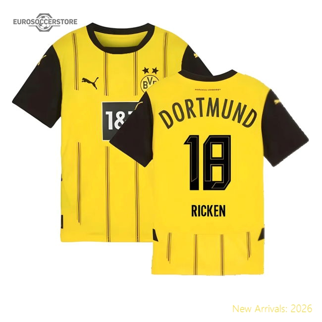 2024-2025 Borussia Dortmund Home Shirt (Kids) (Ricken 18)-Football Shirts Shop