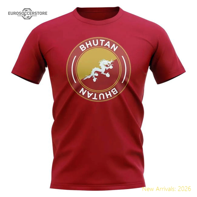Bhutan Football Badge T-Shirt (Red)-Football Shirts Shop