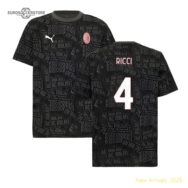 2025-2026 AC Milan ftblCulture Tee AOP (Black) (Ricci 4)-Football Shirts Shop