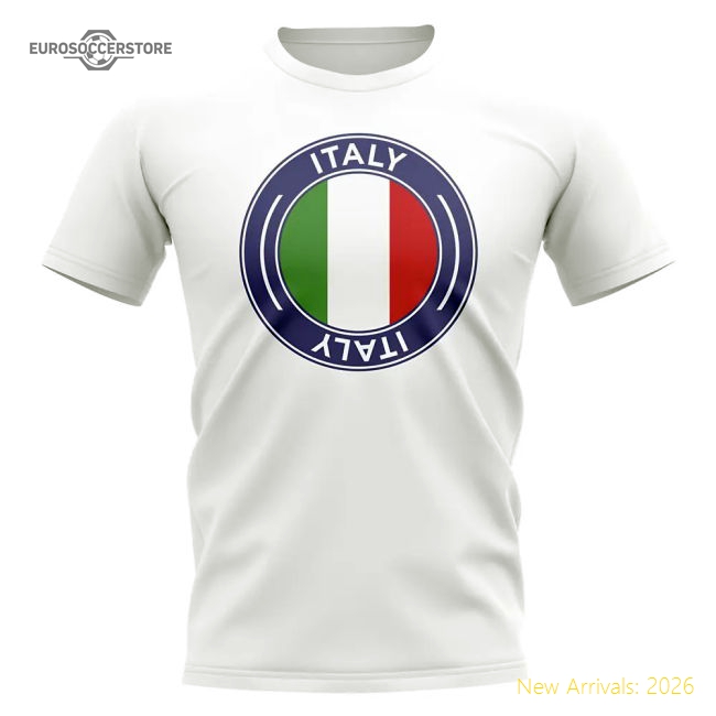 Italy Football Badge T-Shirt (White)-Football Shirts Shop