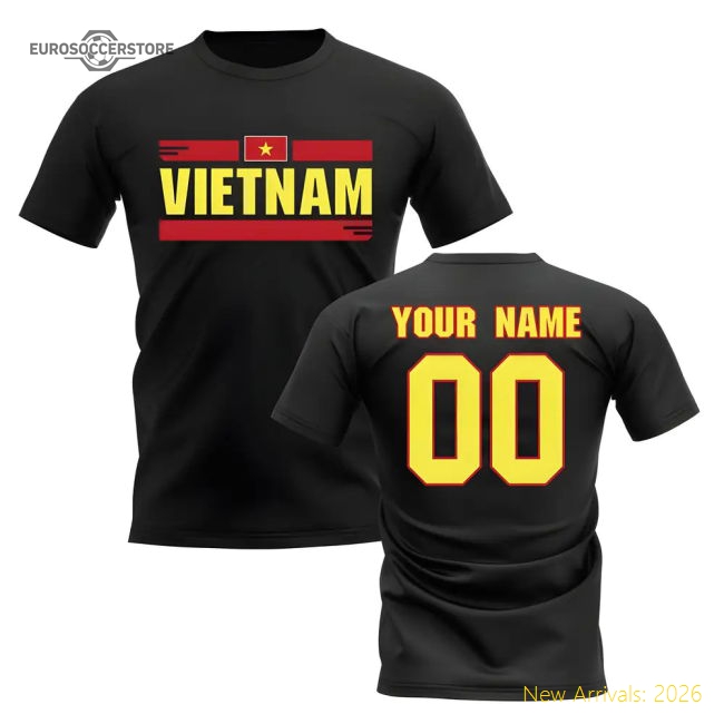 Personalised Vietnam Fan Football T-Shirt (black)-Football Shirts Shop