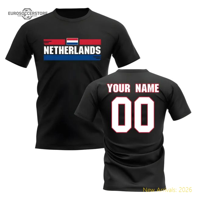 Personalised Netherlands Fan Football T-Shirt (black)-Football Shirts Shop