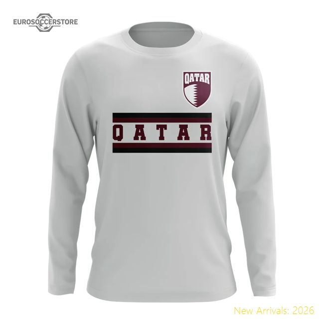 Qatar Core Football Country Long Sleeve T-Shirt (White)-Football Shirts Shop