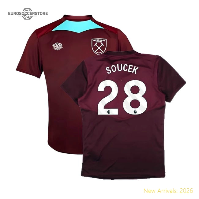 2024-2025 West Ham Training Jersey (Wine) - Kids (Soucek 28)-Football Shirts Shop