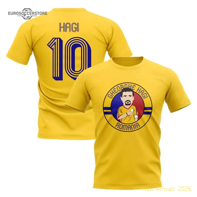 Gheorghe Hagi Romania Illustration T-Shirt (Yellow)-Football Shirts Shop