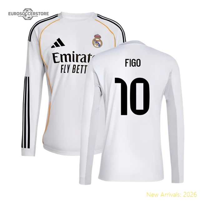 2025-2026 Real Madrid Long Sleeve Home Shirt (Figo 10)-Football Shirts Shop