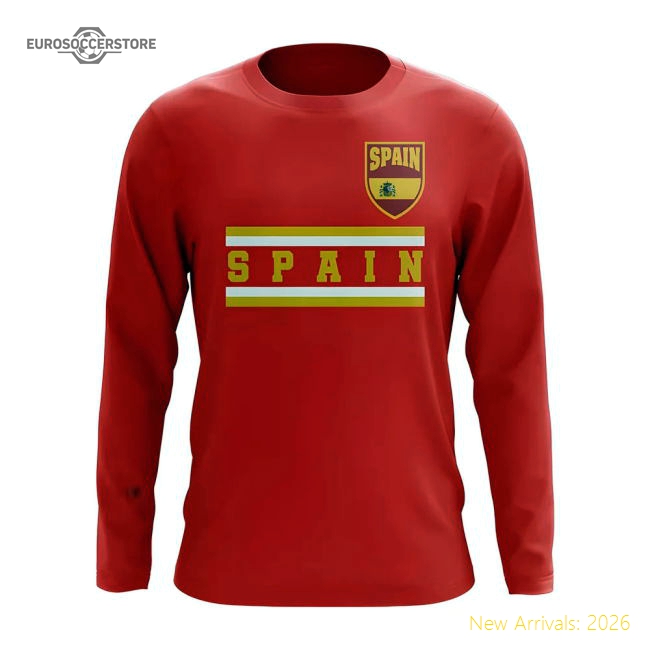 Spain Core Football Country Long Sleeve T-Shirt (Red)-Football Shirts Shop
