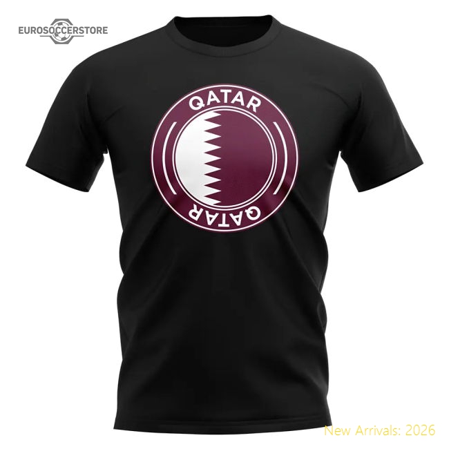 Qatar Football Badge T-Shirt (Black)-Football Shirts Shop