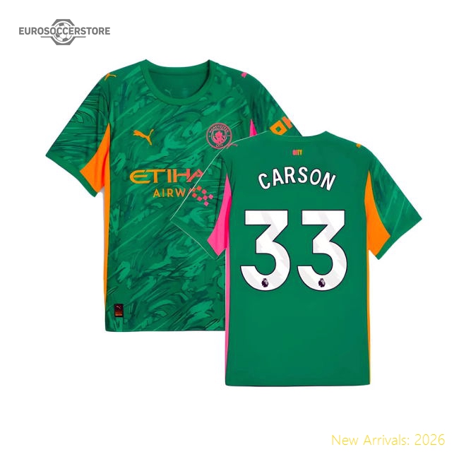 2025-2026 Man City Goalkeeper Away Shirt (Green) (Carson 33)-Football Shirts Shop