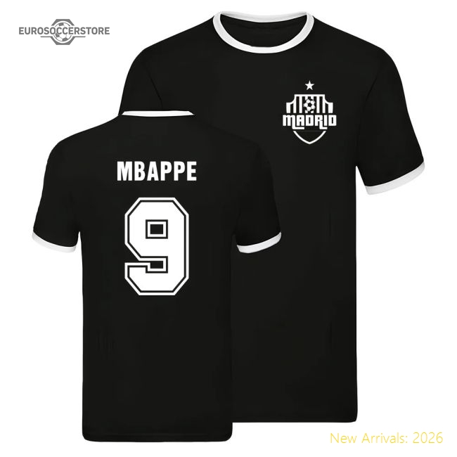 Real Madrid Ringer T-shirt (Kylian Mbappe 9)-Football Shirts Shop