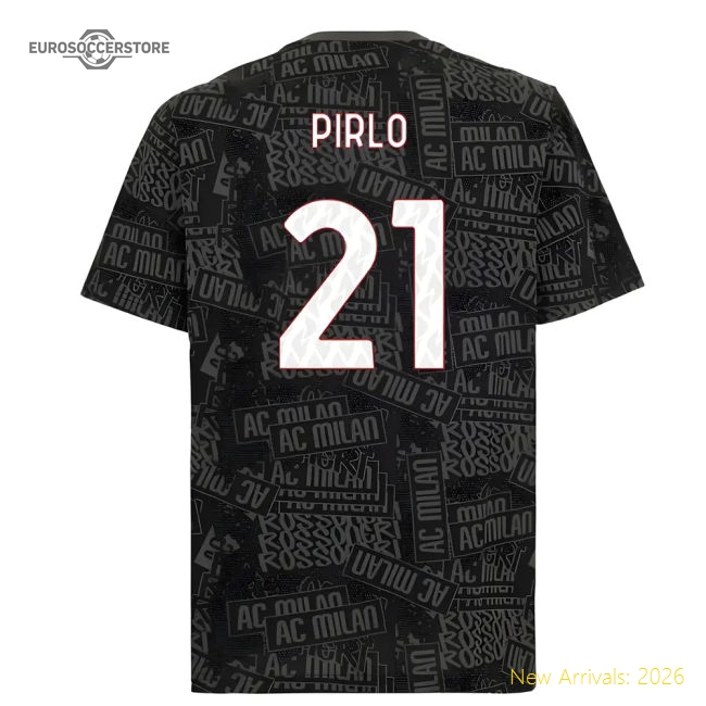 2025-2026 AC Milan ftblCulture Tee AOP (Black) (Pirlo 21)-Football Shirts Shop
