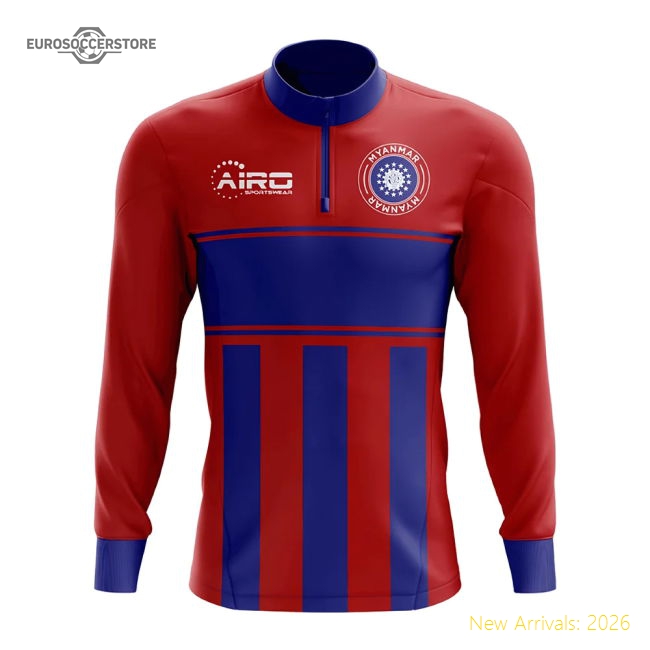 Myanmar Concept Football Half Zip Midlayer Top (Red-Blue)-Football Shirts Shop