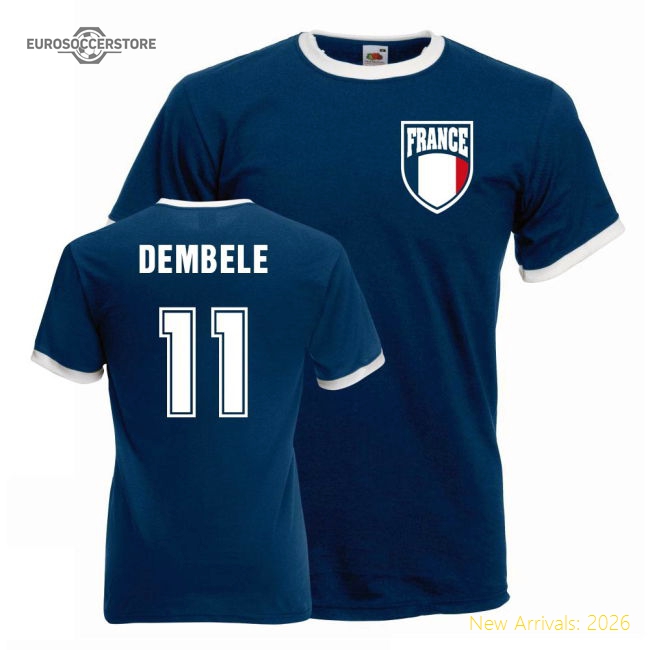 Osmane Dembele France Ringer Tee (blue)-Football Shirts Shop