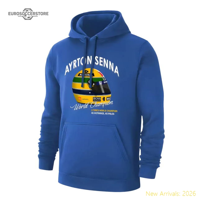 Ayrton Senna Helmet footer with hood, blue-Football Shirts Shop