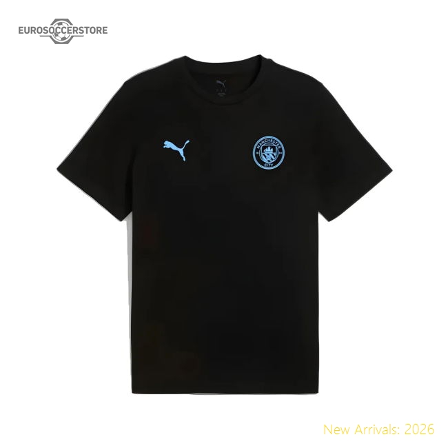 2025-2026 Man City FtblESS Tee (Black)-Football Shirts Shop