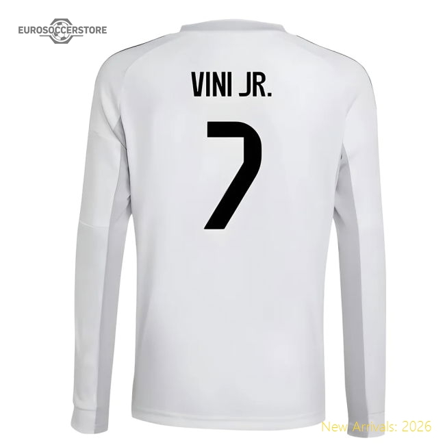 2025-2026 Real Madrid Long Sleeve Home Shirt (Kids) (Vini Jr. 7)-Football Shirts Shop