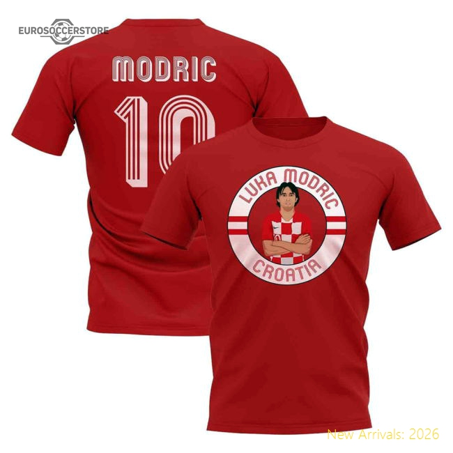 Luka Modric Croatia Illustration T-Shirt (Red)-Football Shirts Shop