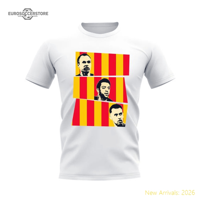 Iniesta Xavi Busquets Spain Trio T-Shirt (White)-Football Shirts Shop