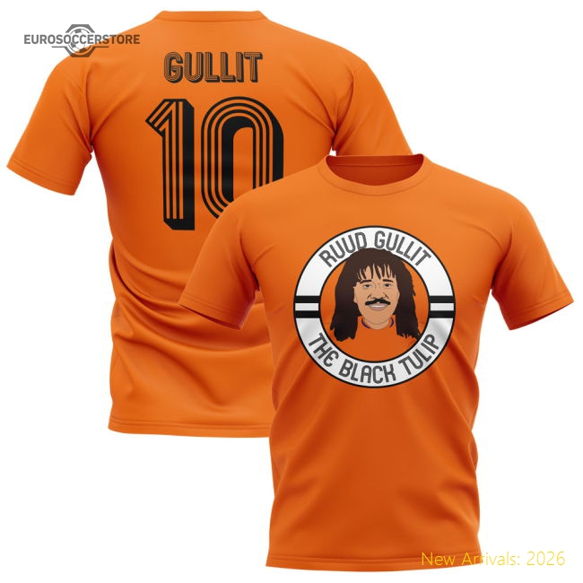 Ruud Gullit Holland Illustration T-Shirt (Orange)-Football Shirts Shop