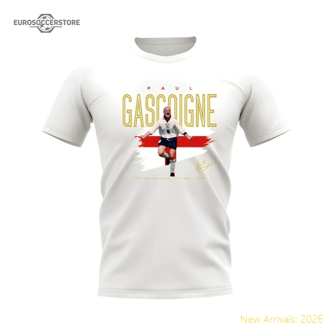 Paul Gascoigne England Football Celebration T-Shirt (White)-Football Shirts Shop